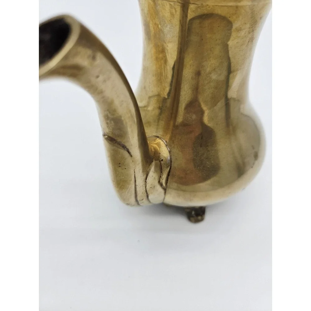 Vintage Indian Brass Teapot Coffee Server‎ Scroll Ornate Footed